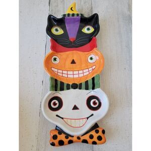 Dept 56 cat pumpkin Skull stack candy this ceramic plate Halloween